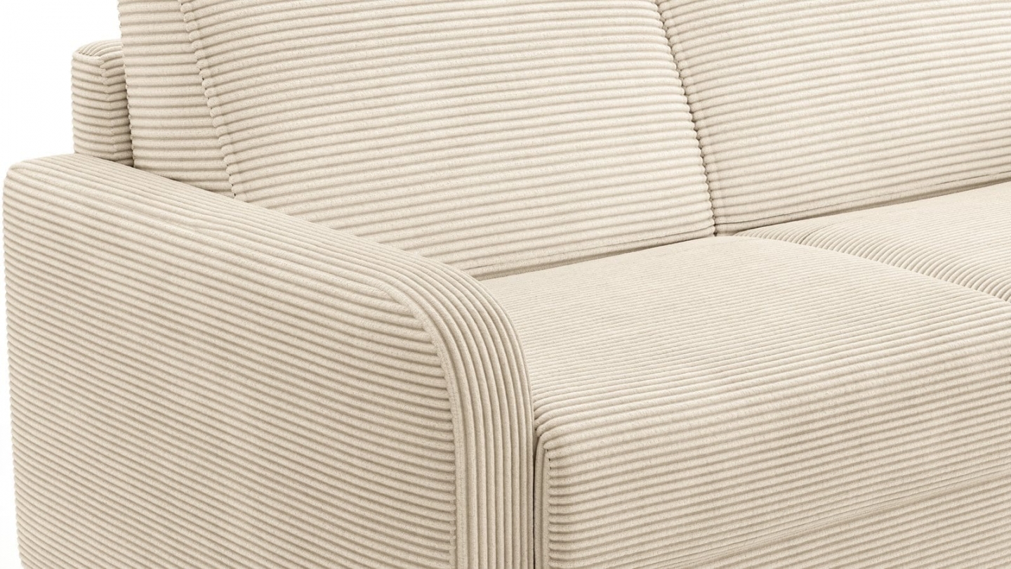 Canapé droit convertible 3 places en velours côtelé beige - ouverture express - Lumio Canapé droit convertible 3 places en velours côtelé beige - ouverture express - Lumio