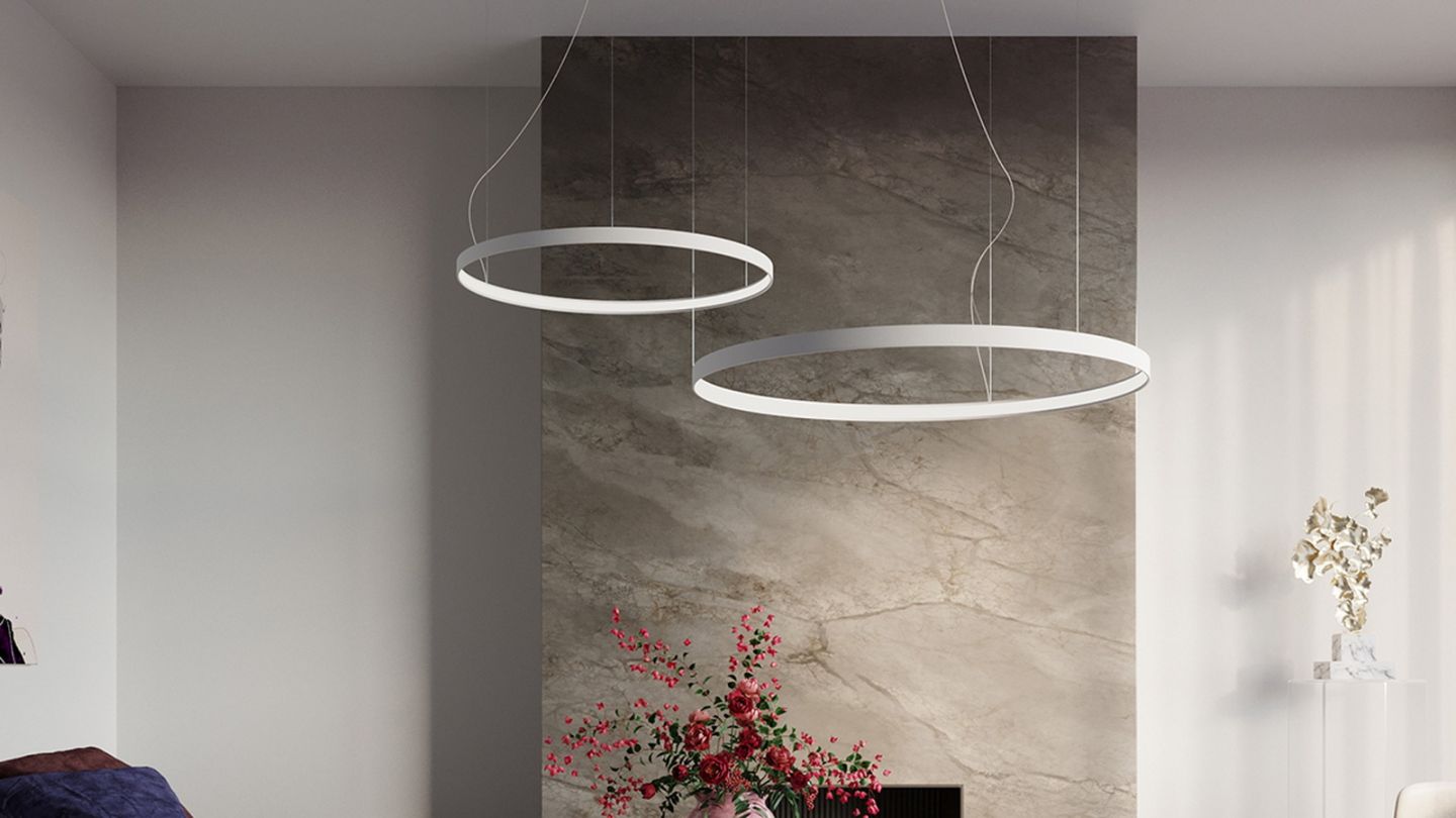 Suspension ronde blanche à Led 55cm - 4000K - Rio Suspension ronde blanche à Led 55cm - 4000K - Rio