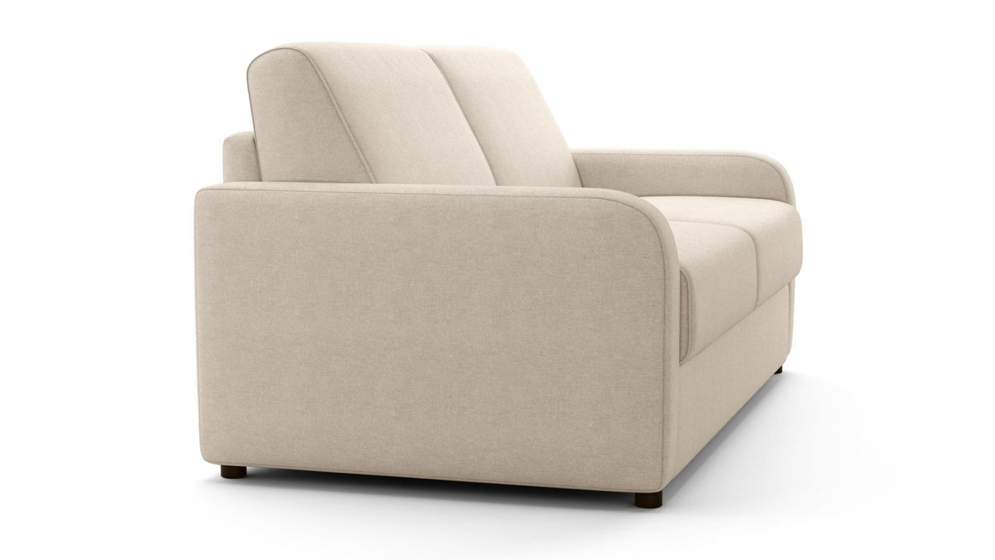 Canapé droit convertible 3 places en tissu chenille beige - ouverture express - Lumio Canapé droit convertible 3 places en tissu chenille beige - ouverture express - Lumio