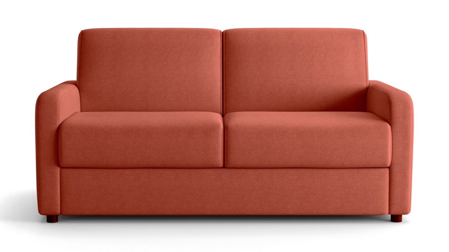 Canapé droit convertible 3 places en tissu chenille terracotta - ouverture express - Lumio Canapé droit convertible 3 places en tissu chenille terracotta - ouverture express - Lumio