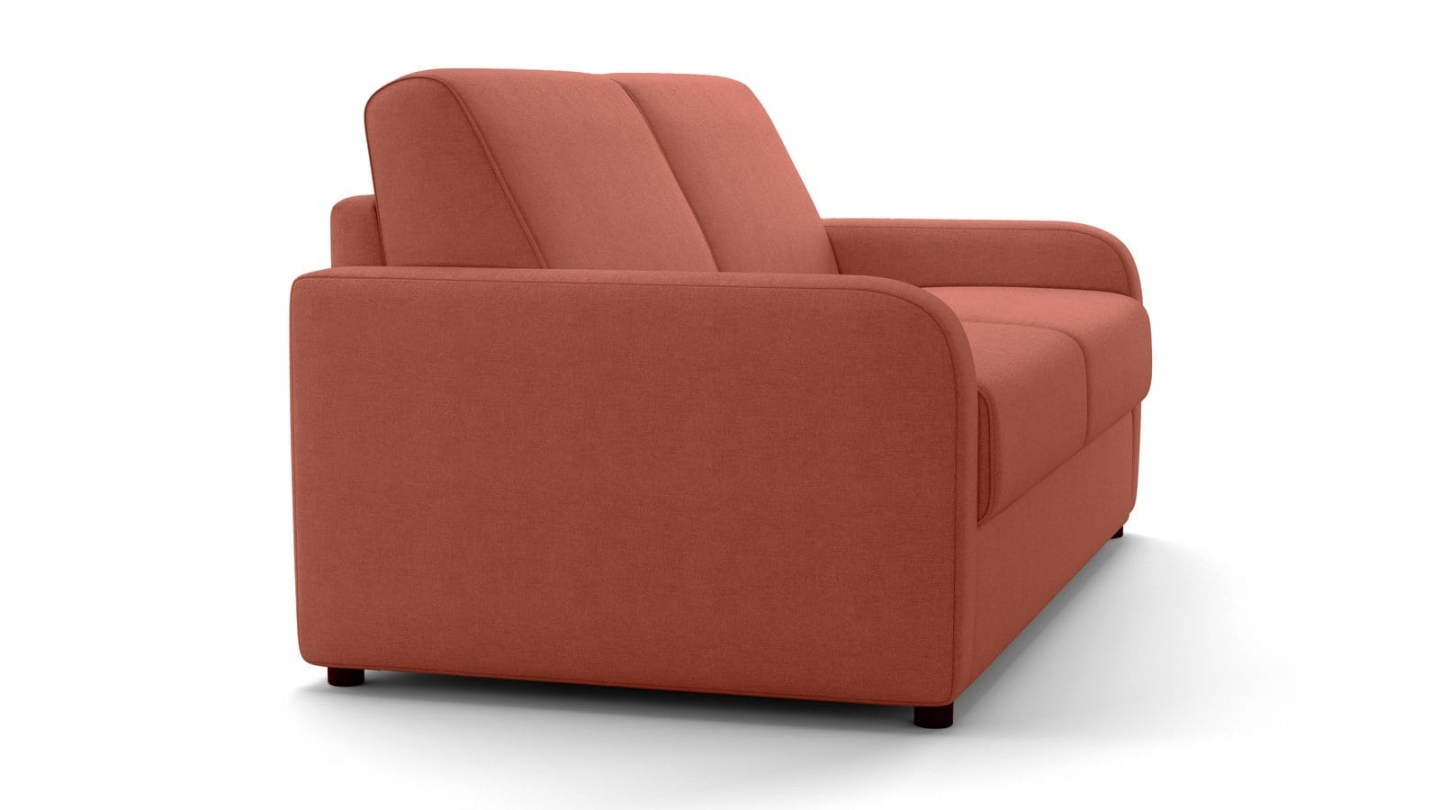 Canapé droit convertible 3 places en tissu chenille terracotta - ouverture express - Lumio Canapé droit convertible 3 places en tissu chenille terracotta - ouverture express - Lumio