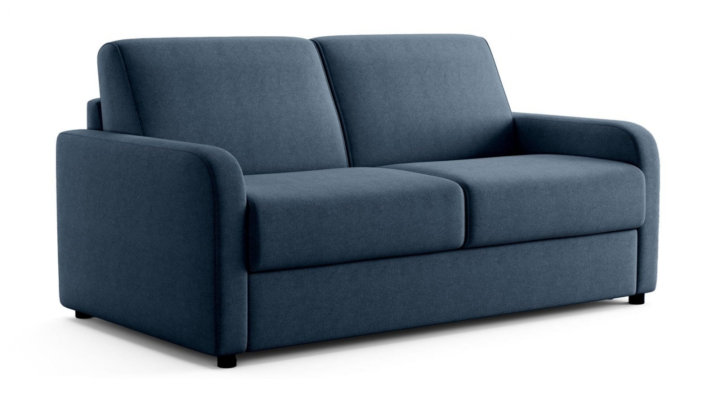 Canapé droit convertible 3 places en tissu chenille bleu foncé - ouverture express - Lumio Canapé droit convertible 3 places en tissu chenille bleu foncé - ouverture express - Lumio