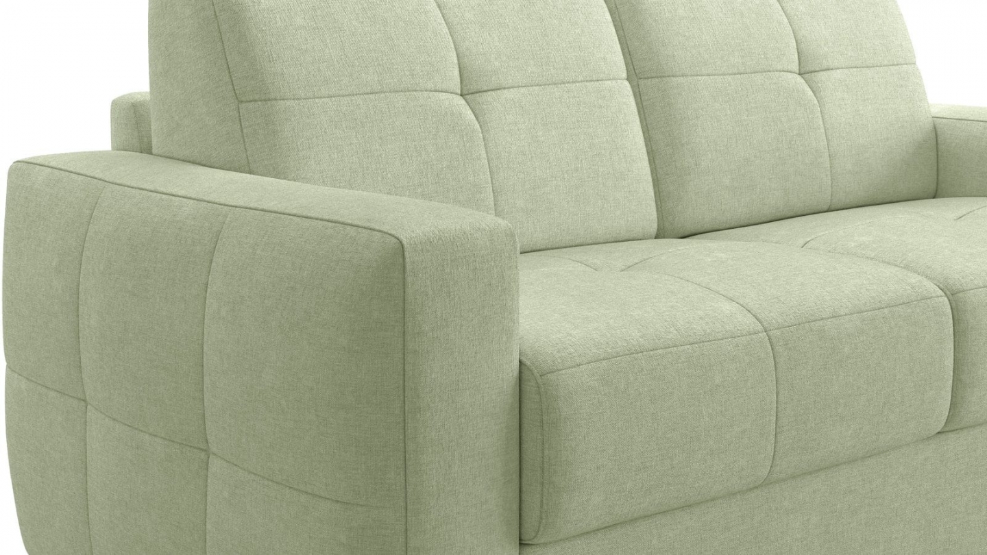 Canapé capitonné convertible 3 places en tissu chenille vert sauge - ouverture express - Cassian Canapé capitonné convertible 3 places en tissu chenille vert sauge - ouverture express - Cassian