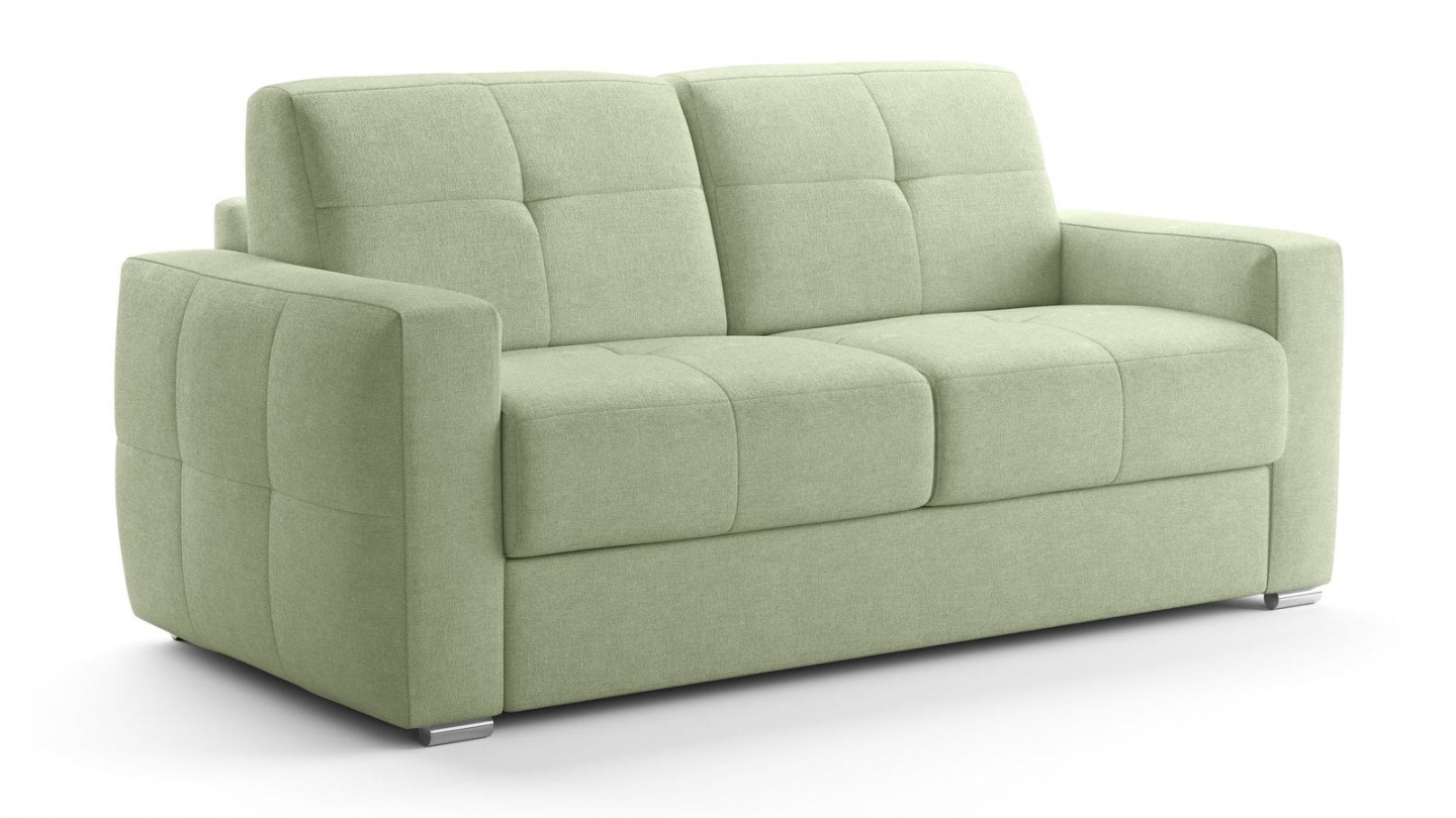Canapé capitonné convertible 3 places en tissu chenille vert sauge - ouverture express - Cassian Canapé capitonné convertible 3 places en tissu chenille vert sauge - ouverture express - Cassian