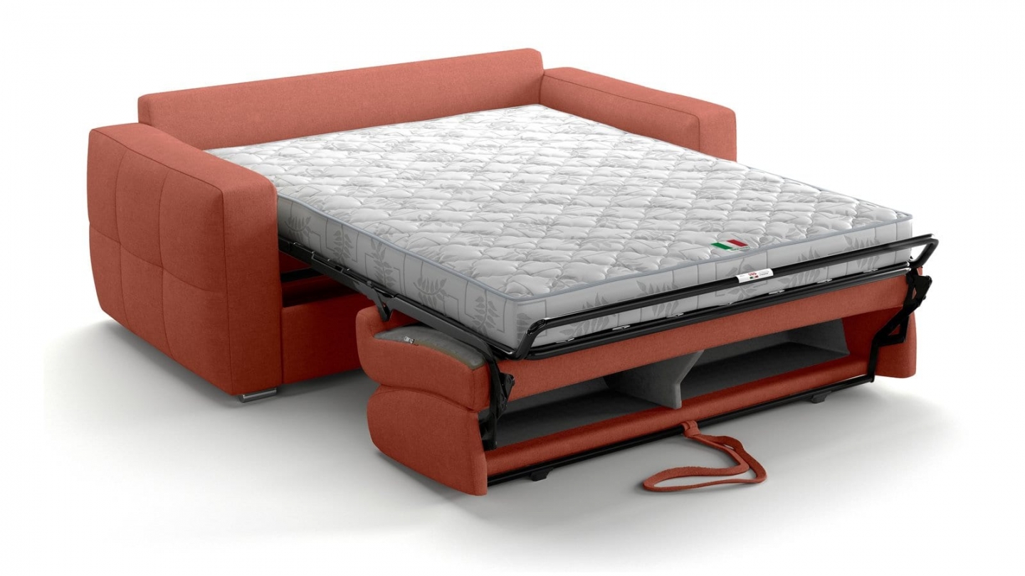 Canapé capitonné convertible 3 places en tissu chenille terracotta - ouverture express - Cassian Canapé capitonné convertible 3 places en tissu chenille terracotta - ouverture express - Cassian