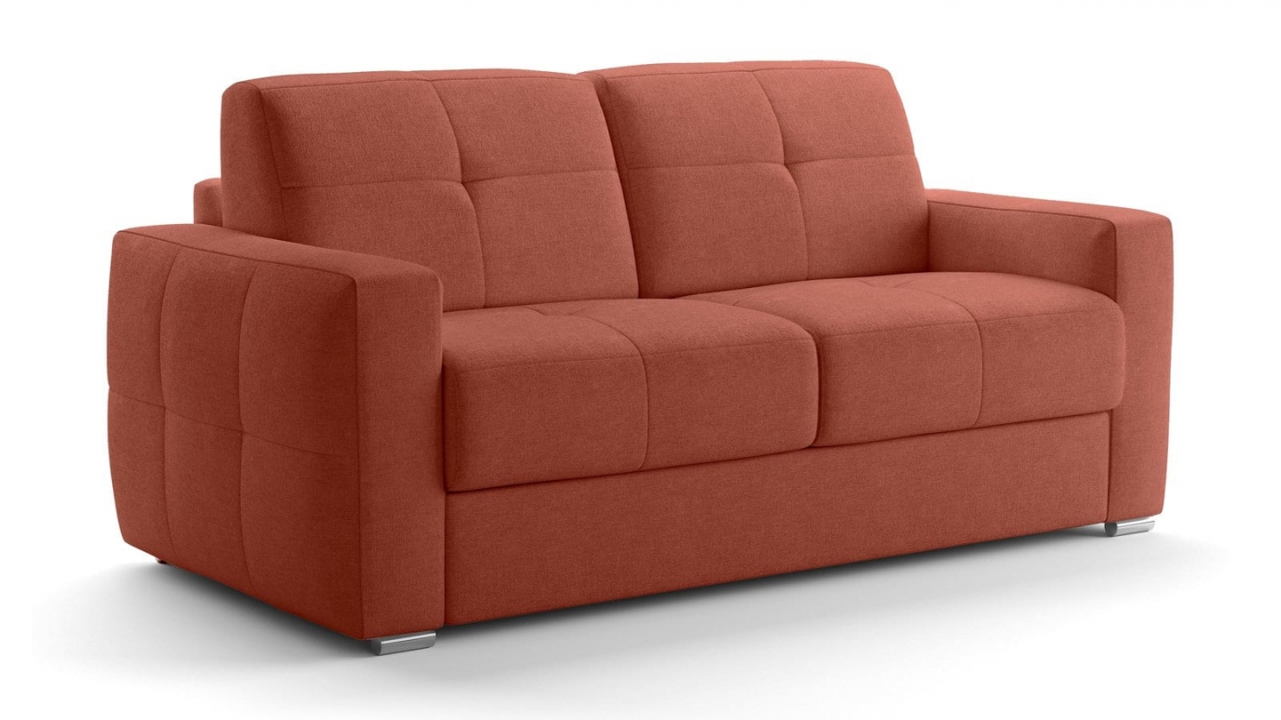 Canapé capitonné convertible 3 places en tissu chenille terracotta - ouverture express - Cassian Canapé capitonné convertible 3 places en tissu chenille terracotta - ouverture express - Cassian