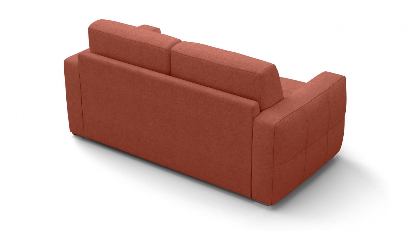 Canapé capitonné convertible 3 places en tissu chenille terracotta - ouverture express - Cassian Canapé capitonné convertible 3 places en tissu chenille terracotta - ouverture express - Cassian