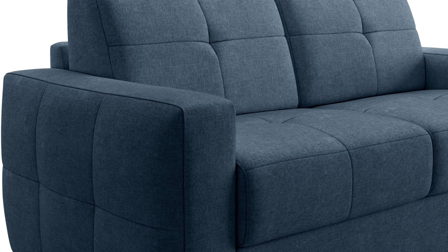Canapé capitonné convertible 3 places en tissu chenille bleu foncé - ouverture express - Cassian Canapé capitonné convertible 3 places en tissu chenille bleu foncé - ouverture express - Cassian