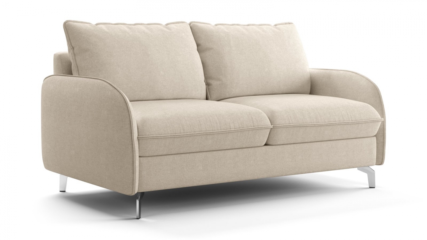 Canapé droit convertible 3 places en tissu chenille beige - ouverture express - Novoli Canapé droit convertible 3 places en tissu chenille beige - ouverture express - Novoli