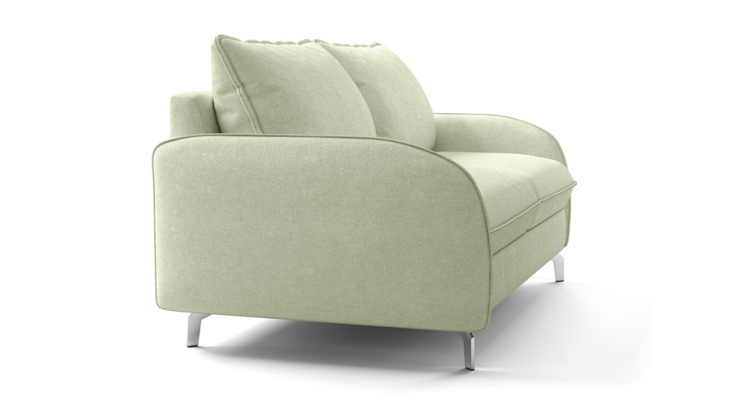 Canapé droit convertible 3 places en tissu chenille vert sauge - ouverture express - Novoli Canapé droit convertible 3 places en tissu chenille vert sauge - ouverture express - Novoli