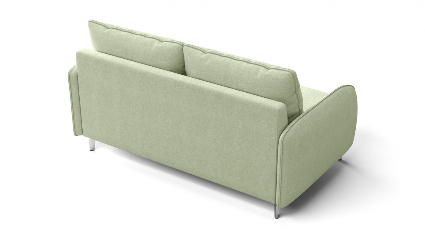 Canapé droit convertible 3 places en tissu chenille vert sauge - ouverture express - Novoli Canapé droit convertible 3 places en tissu chenille vert sauge - ouverture express - Novoli