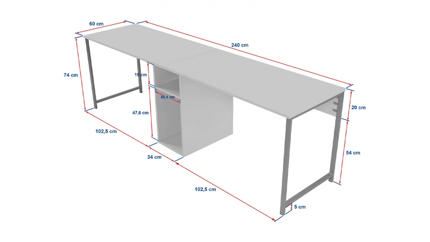 Bureau double avec rangement central blanc, piètement doré 240 cm - Orsa Bureau double avec rangement central blanc, piètement doré 240 cm - Orsa