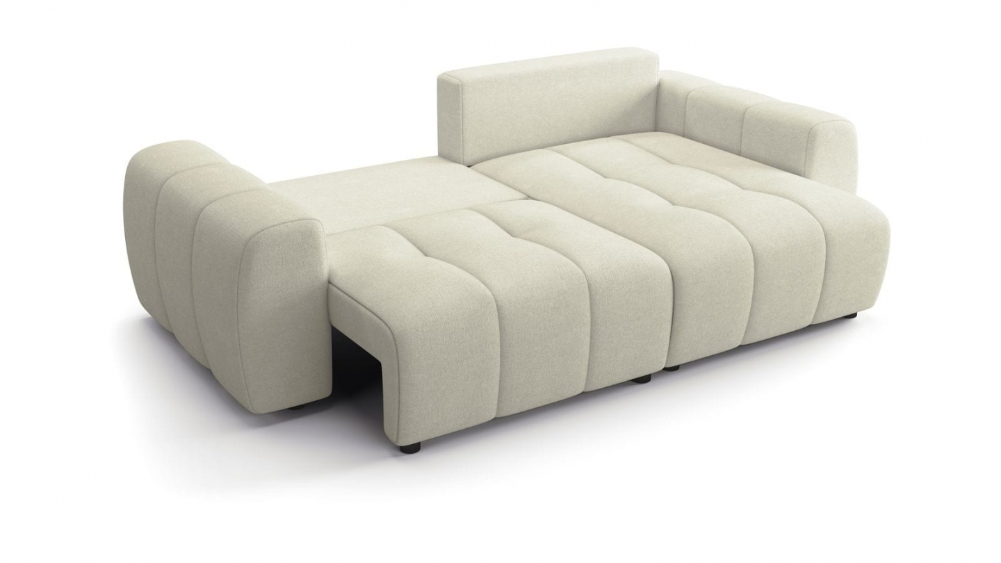 Canapé d'angle réversible convertible 4 places en tissu chenille beige - Alba Canapé d'angle réversible convertible 4 places en tissu chenille beige - Alba