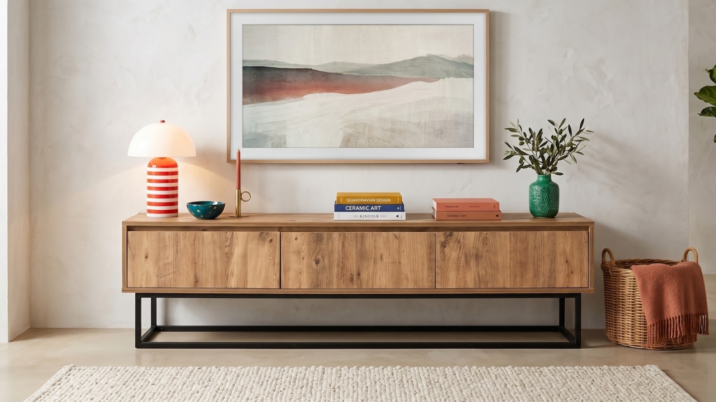 Meuble TV 3 tiroirs effet bois 180 cm - Breno Meuble TV 3 tiroirs effet bois 180 cm - Breno