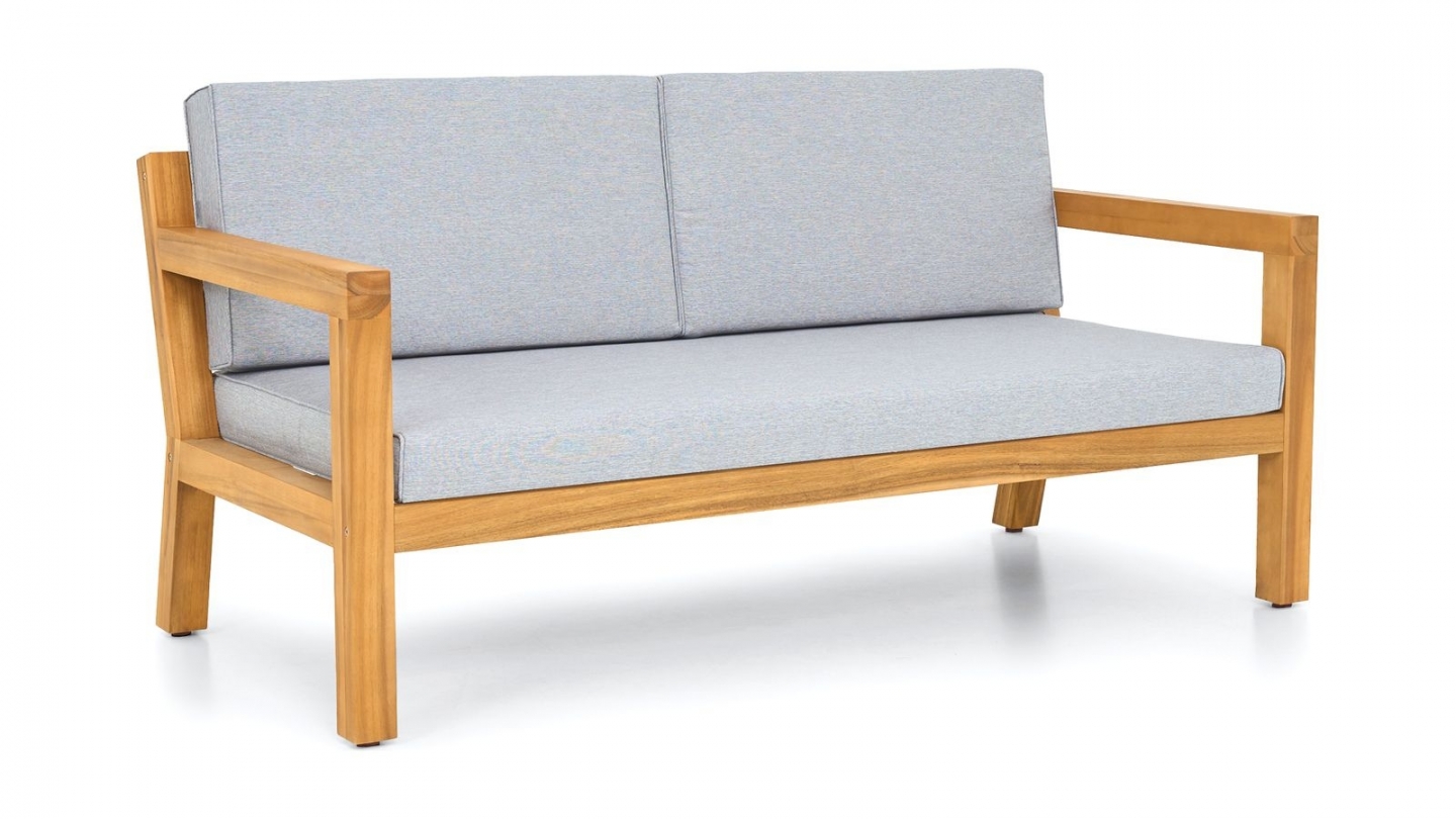Salon de jardin 4 places en bois FSC - 1 canapé 2 places + 2 fauteuils - coussins gris chiné - Palau Salon de jardin 4 places en bois FSC - 1 canapé 2 places + 2 fauteuils - coussins gris chiné - Palau