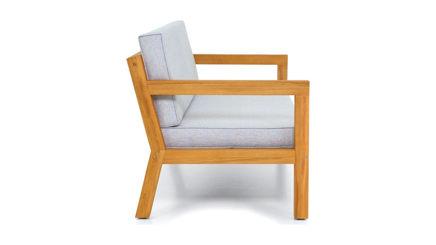 Salon de jardin 4 places en bois FSC - 1 canapé 2 places + 2 fauteuils - coussins gris chiné - Palau Salon de jardin 4 places en bois FSC - 1 canapé 2 places + 2 fauteuils - coussins gris chiné - Palau