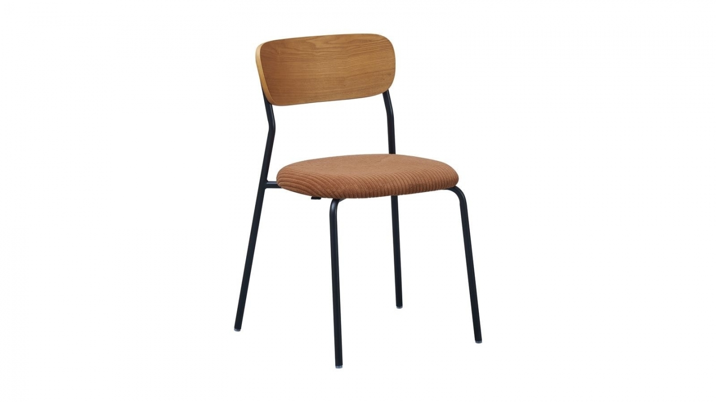 Lot de 2 chaises en bois et velours côtelé terracotta - Leya Lot de 2 chaises en bois et velours côtelé terracotta - Leya