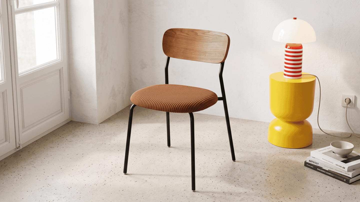 Lot de 2 chaises en bois et velours côtelé terracotta - Leya Lot de 2 chaises en bois et velours côtelé terracotta - Leya