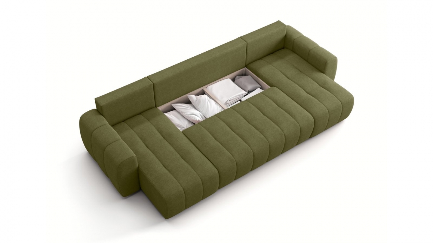 Canapé panoramique convertible 6 places en tissu chenille vert olive - Alba Canapé panoramique convertible 6 places en tissu chenille vert olive - Alba