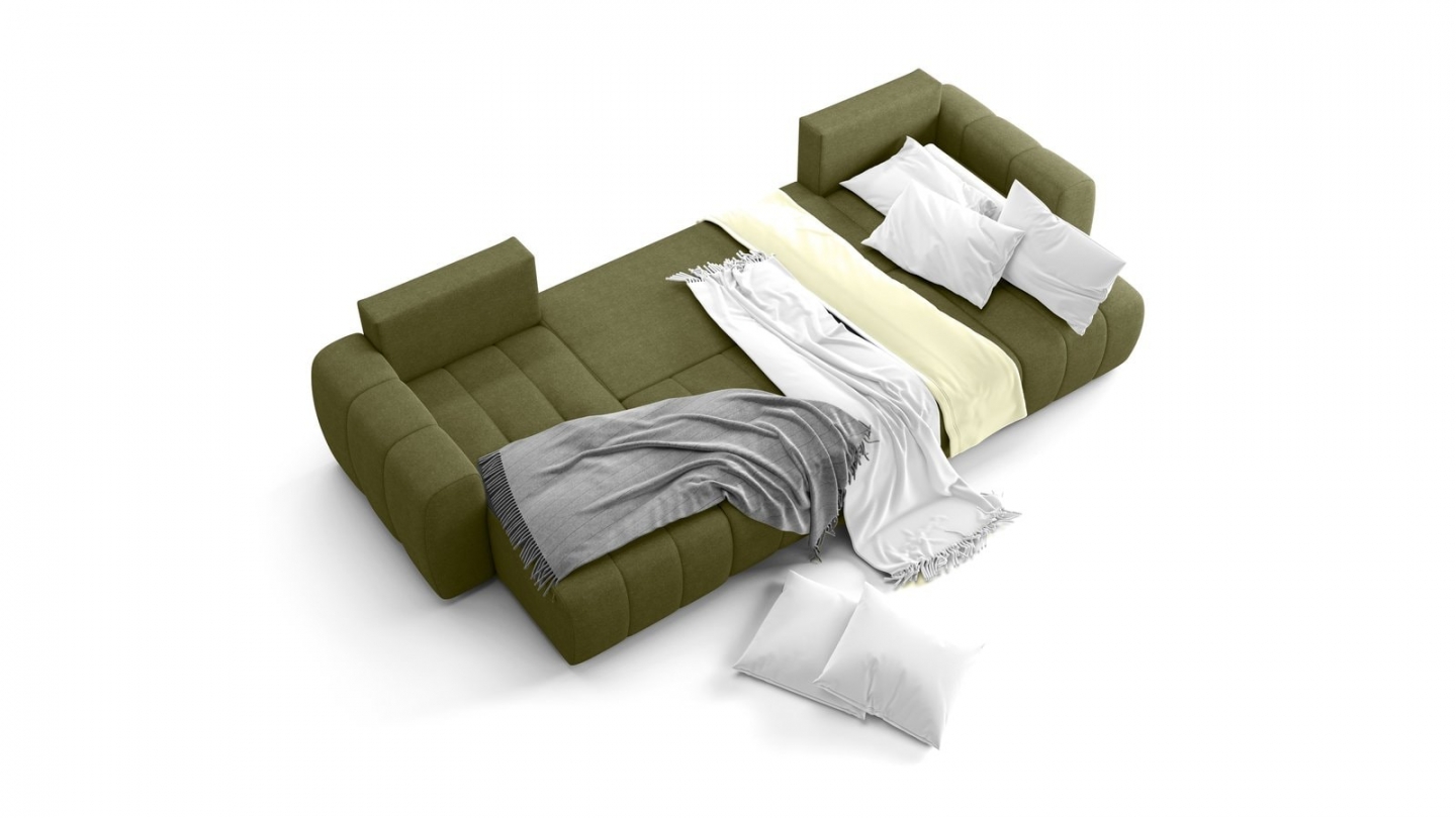 Canapé panoramique convertible 6 places en tissu chenille vert olive - Alba Canapé panoramique convertible 6 places en tissu chenille vert olive - Alba