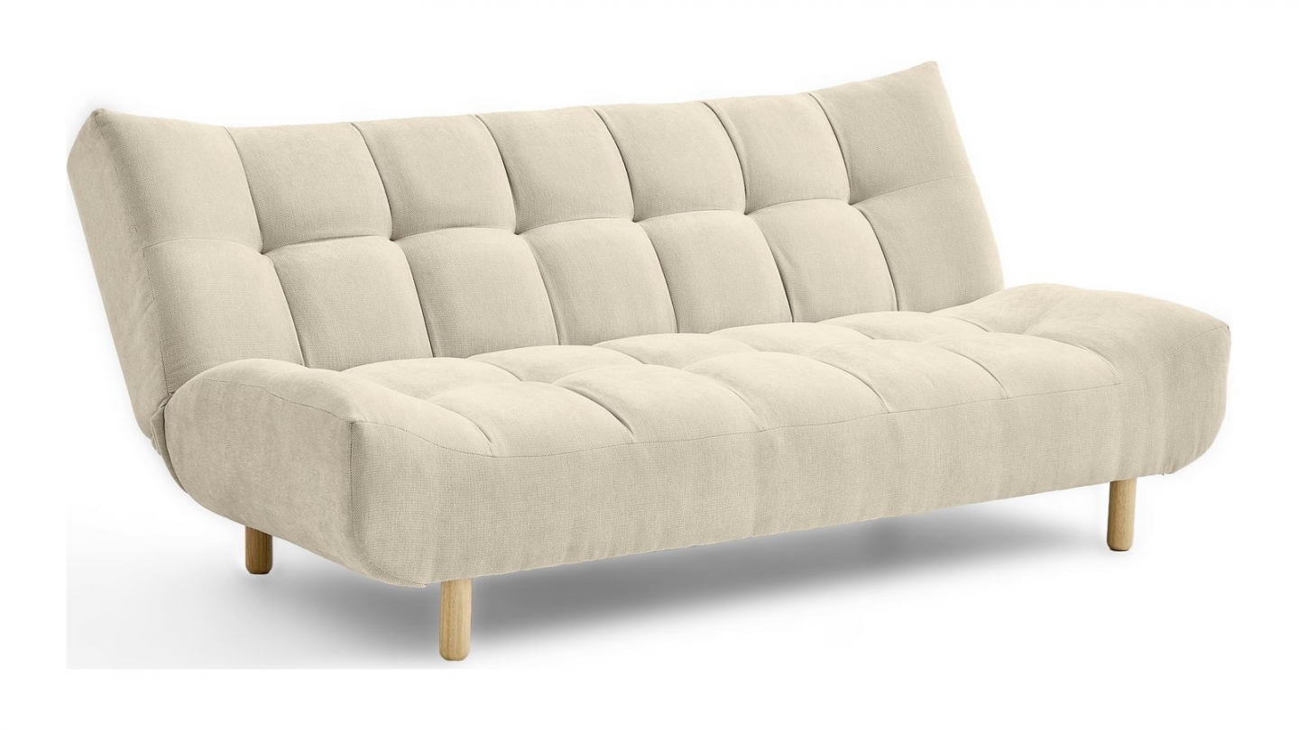 Canapé capitonné convertible 3 places en tissu chenille beige - Bumpy Canapé capitonné convertible 3 places en tissu chenille beige - Bumpy