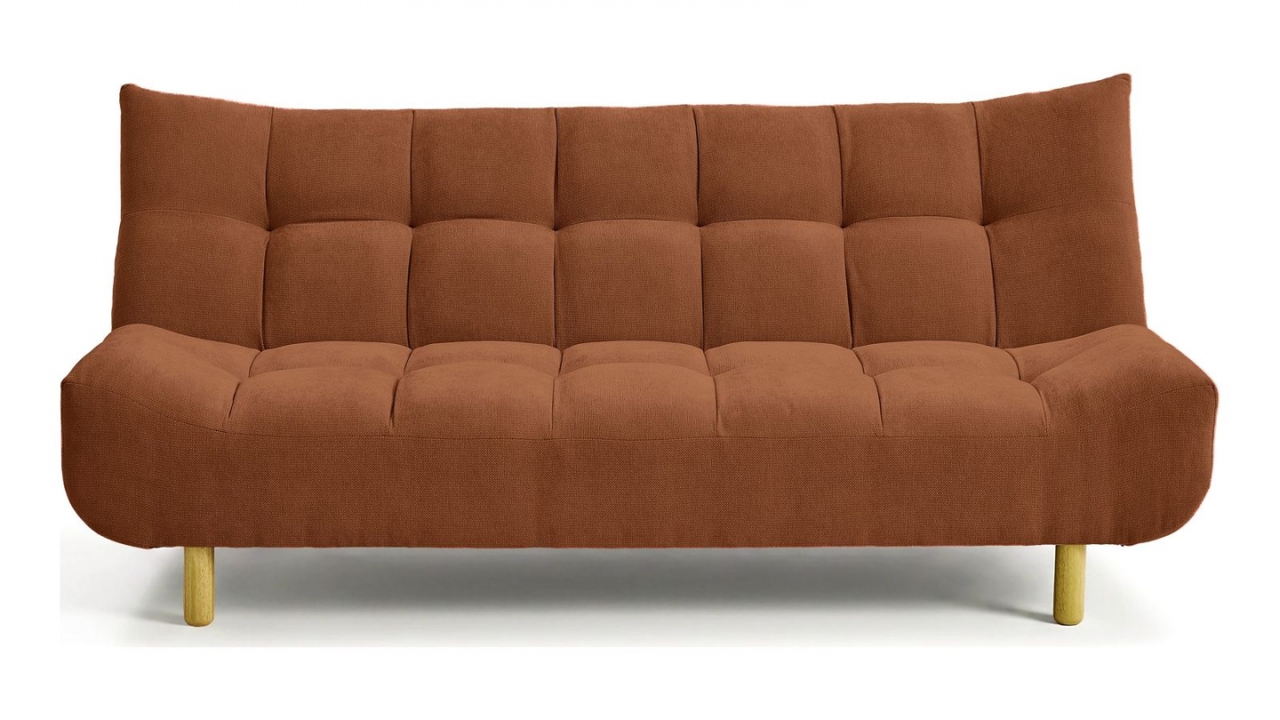 Canapé capitonné convertible 3 places en tissu chenille terracotta - Bumpy Canapé capitonné convertible 3 places en tissu chenille terracotta - Bumpy