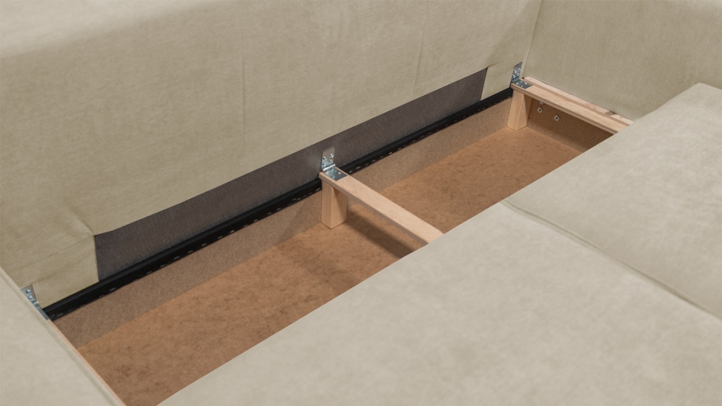 Canapé d'angle convertible réversible 5 places avec coffre de rangement en tissu chenille beige foncé - Harper Canapé d'angle convertible réversible 5 places avec coffre de rangement en tissu chenille beige foncé - Harper