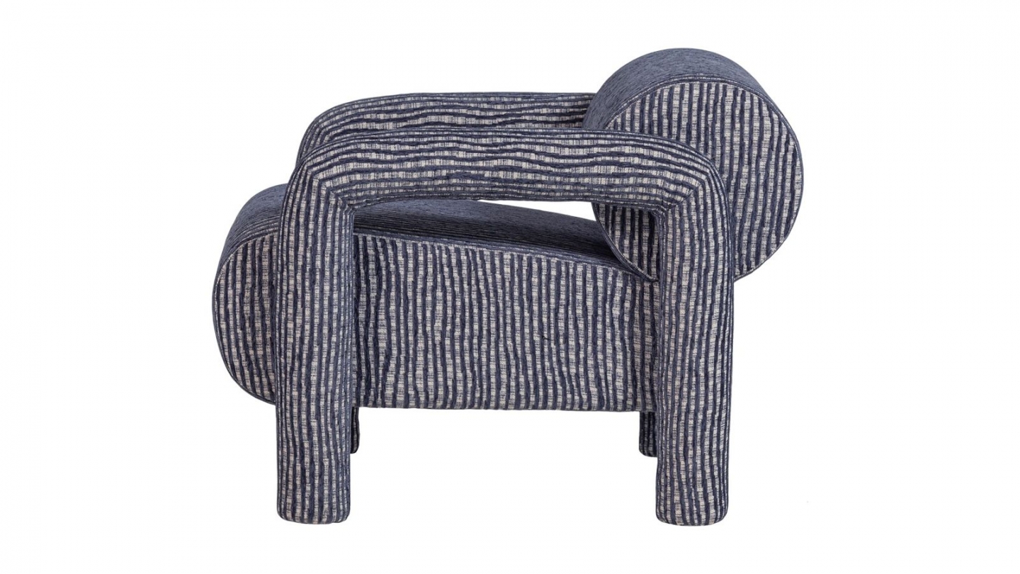 Fauteuil en tissu à motifs rayés gris/bleu - Lenny Fauteuil en tissu à motifs rayés gris/bleu - Lenny