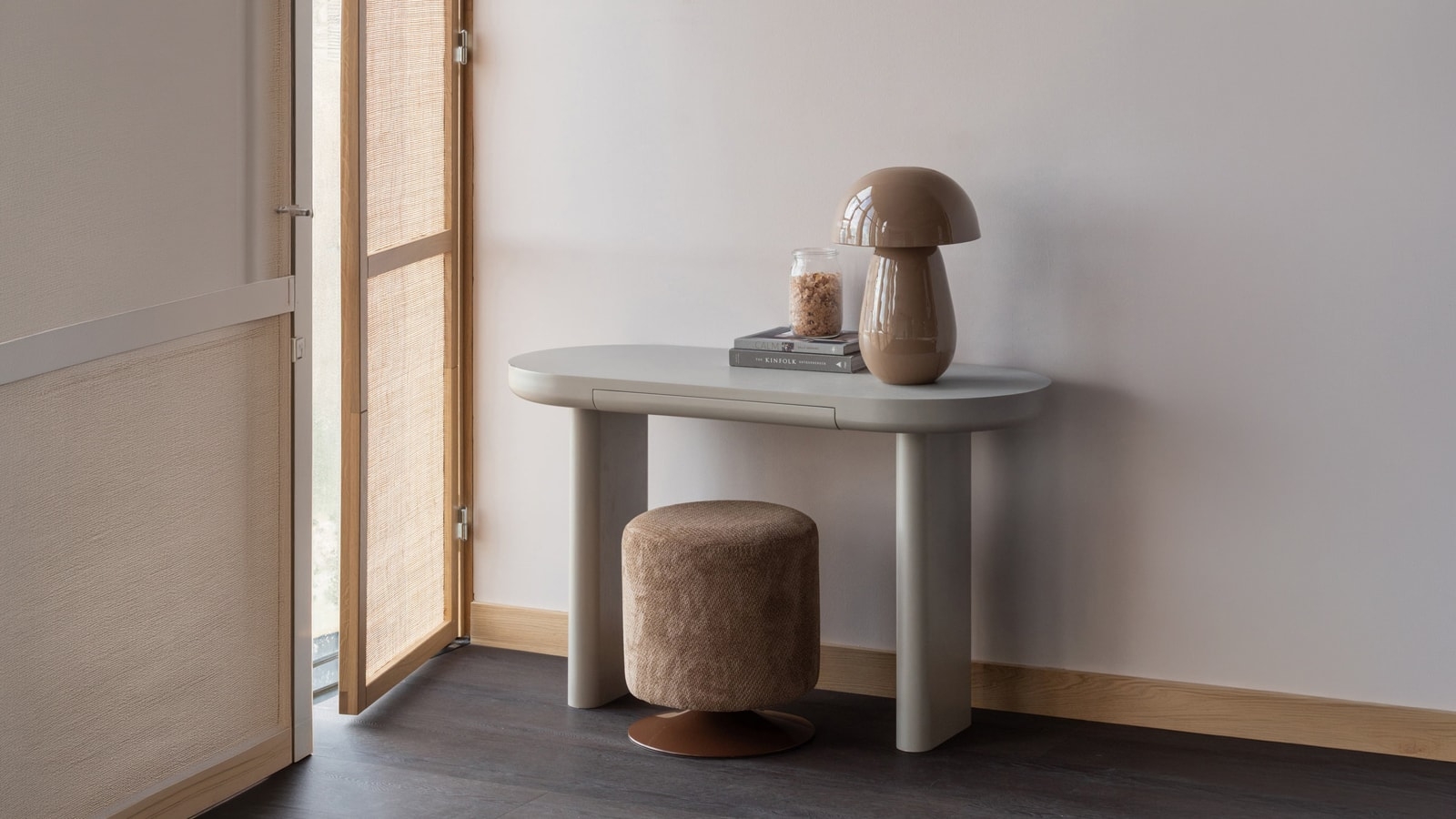 Bureau / Console ovale en métal gris poudré 120 cm - Mael
