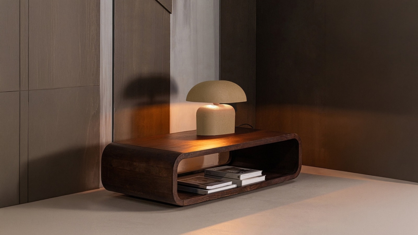 Lampe de table champignon en métal beige foncé - Tilo Lampe de table champignon en métal beige foncé - Tilo