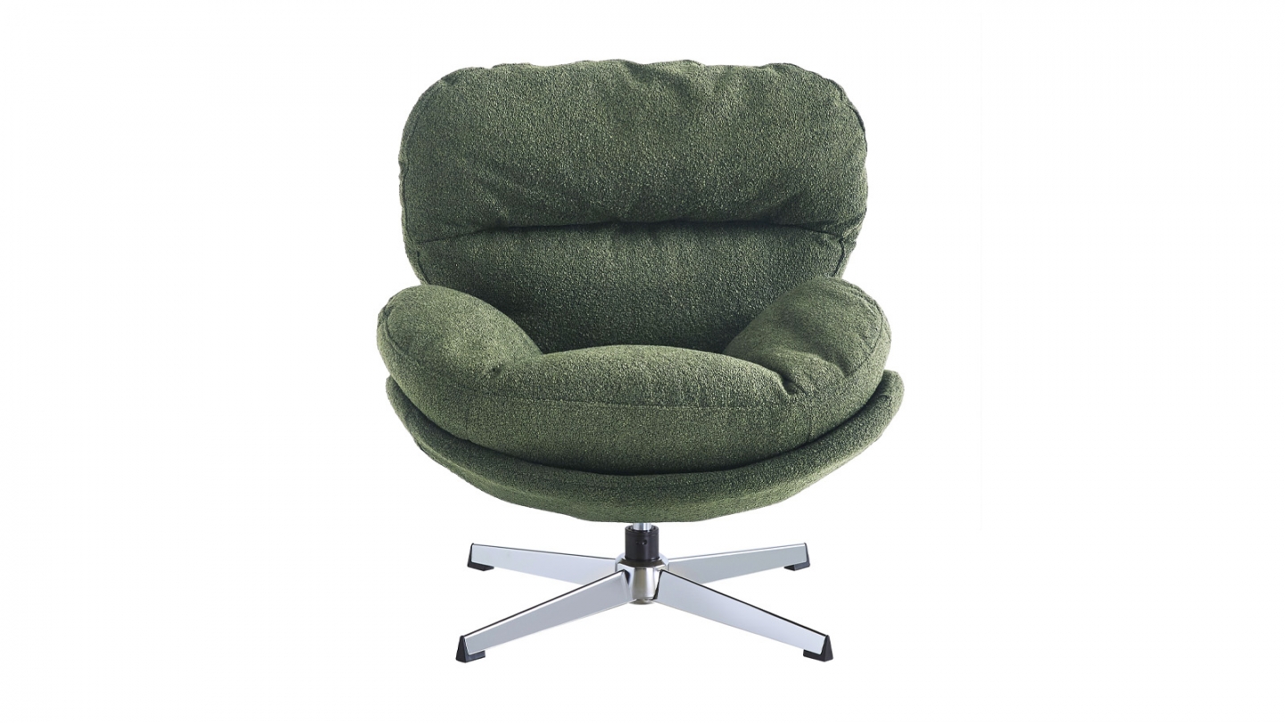 Fauteuil pivotant en tissu bouclé vert kaki et piètement chromé - Oli Fauteuil pivotant en tissu bouclé vert kaki et piètement chromé - Oli