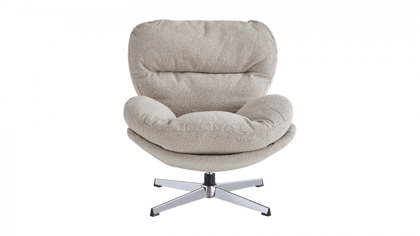 Fauteuil pivotant en tissu bouclé taupe et piètement chromé - Oli Fauteuil pivotant en tissu bouclé taupe et piètement chromé - Oli