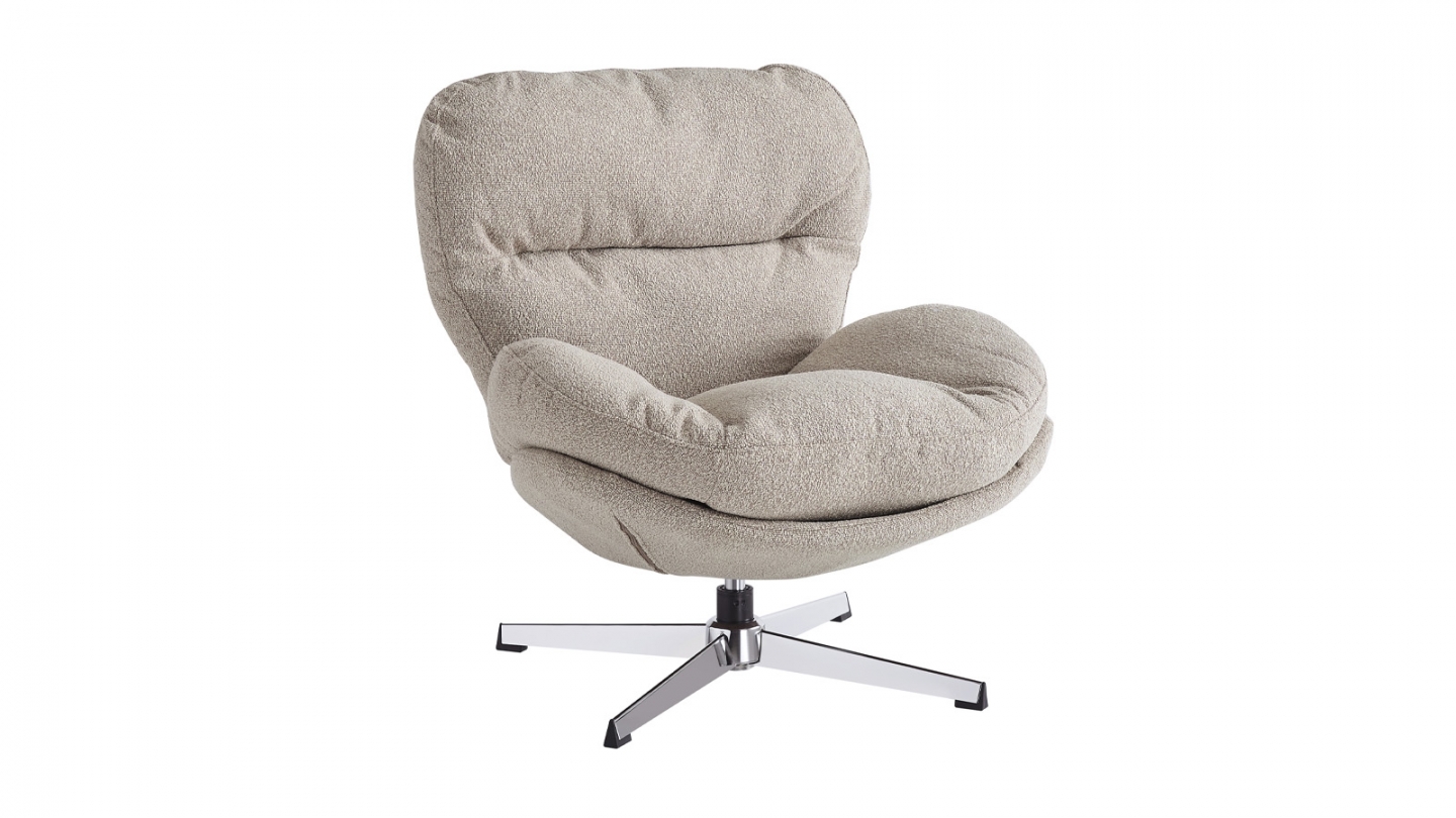 Fauteuil pivotant en tissu bouclé taupe et piètement chromé - Oli Fauteuil pivotant en tissu bouclé taupe et piètement chromé - Oli