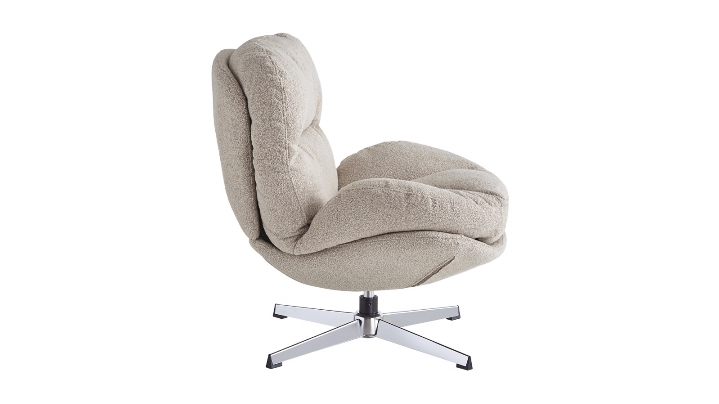 Fauteuil pivotant en tissu bouclé taupe et piètement chromé - Oli Fauteuil pivotant en tissu bouclé taupe et piètement chromé - Oli