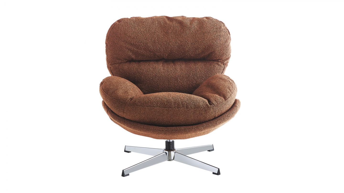 Fauteuil pivotant en tissu bouclé rouille et piètement chromé - Oli Fauteuil pivotant en tissu bouclé rouille et piètement chromé - Oli