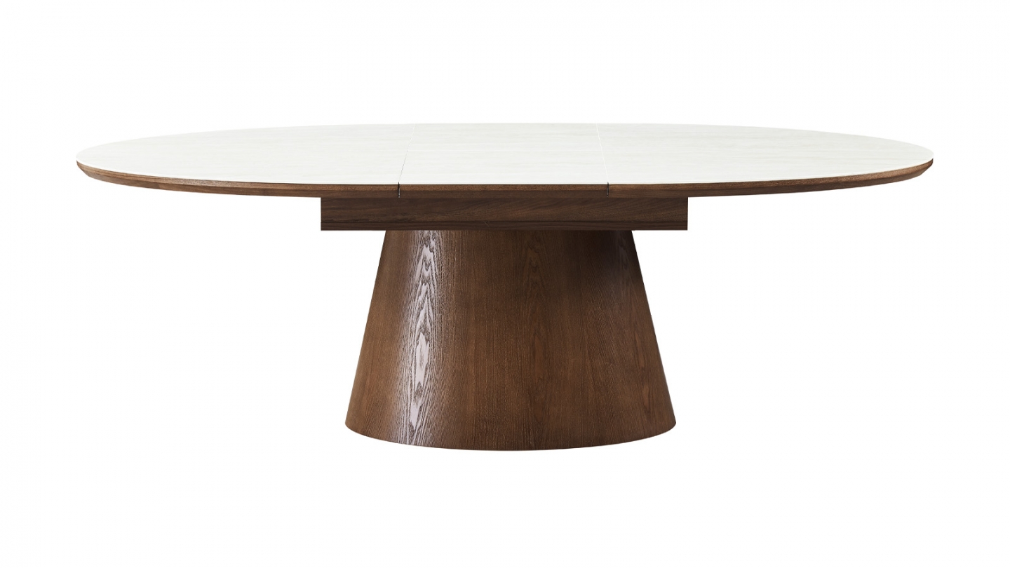 Table à manger extensible en chêne foncé et céramique effet Travertin 6 à 8 personnes 170/220 cm - Ora Table à manger extensible en chêne foncé et céramique effet Travertin 6 à 8 personnes 170/220 cm - Ora