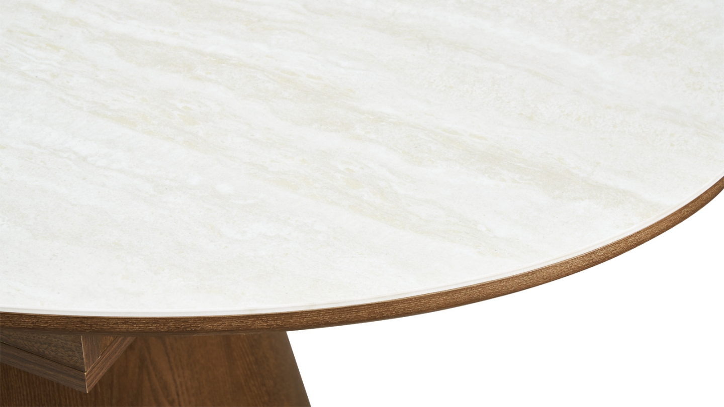Table à manger extensible en chêne foncé et céramique effet Travertin 6 à 8 personnes 170/220 cm - Ora Table à manger extensible en chêne foncé et céramique effet Travertin 6 à 8 personnes 170/220 cm - Ora