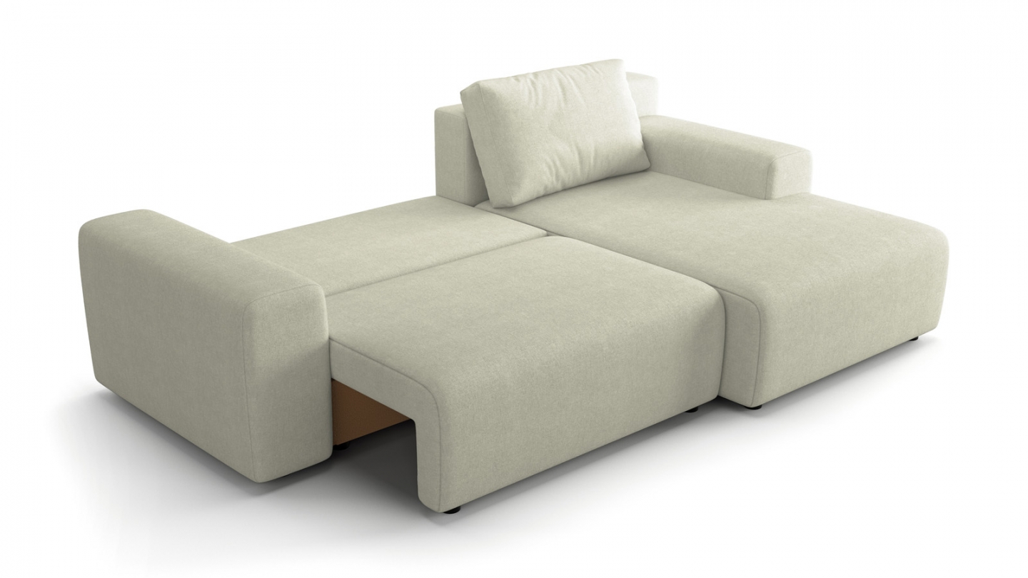 Canapé d'angle réversible convertible 5 places en tissu chenille beige - Luno Canapé d'angle réversible convertible 5 places en tissu chenille beige - Luno