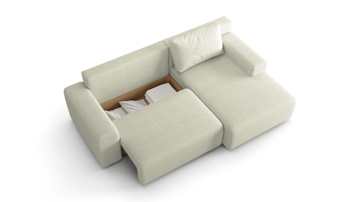 Canapé d'angle réversible convertible 5 places en tissu chenille beige - Luno Canapé d'angle réversible convertible 5 places en tissu chenille beige - Luno