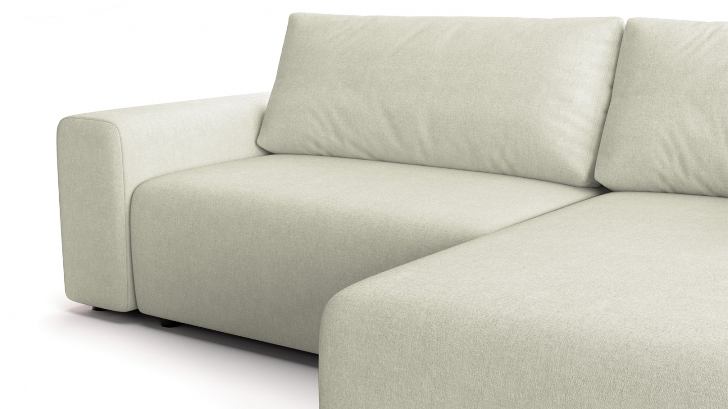 Canapé d'angle réversible convertible 5 places en tissu chenille beige - Luno Canapé d'angle réversible convertible 5 places en tissu chenille beige - Luno