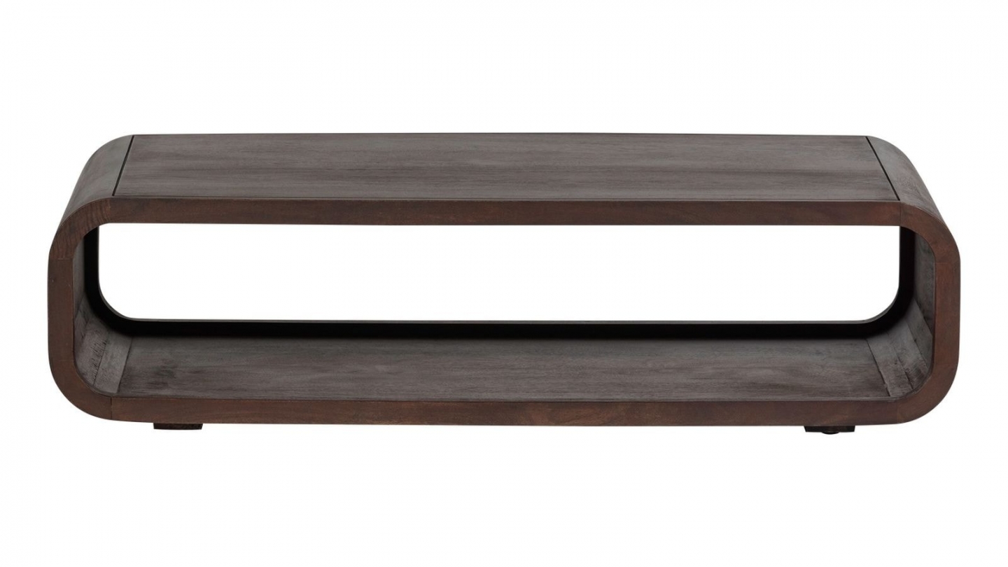 Table basse arrondie façon retro en bois de manguier brun foncé 120 cm - Kinu Table basse arrondie façon retro en bois de manguier brun foncé 120 cm - Kinu