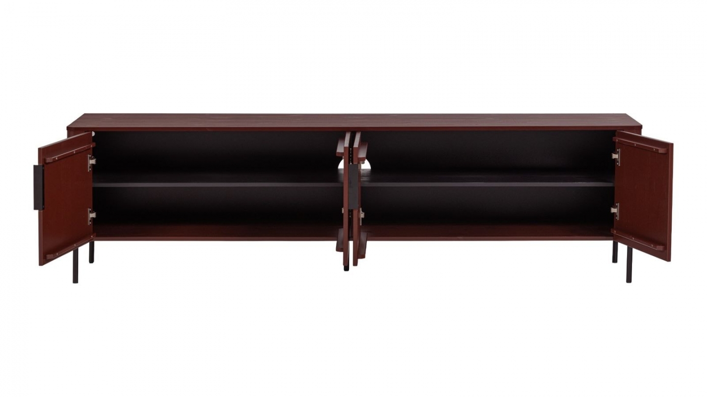 Meuble TV en pin cannelé bordeaux 200 cm - Gunnar Meuble TV en pin cannelé bordeaux 200 cm - Gunnar