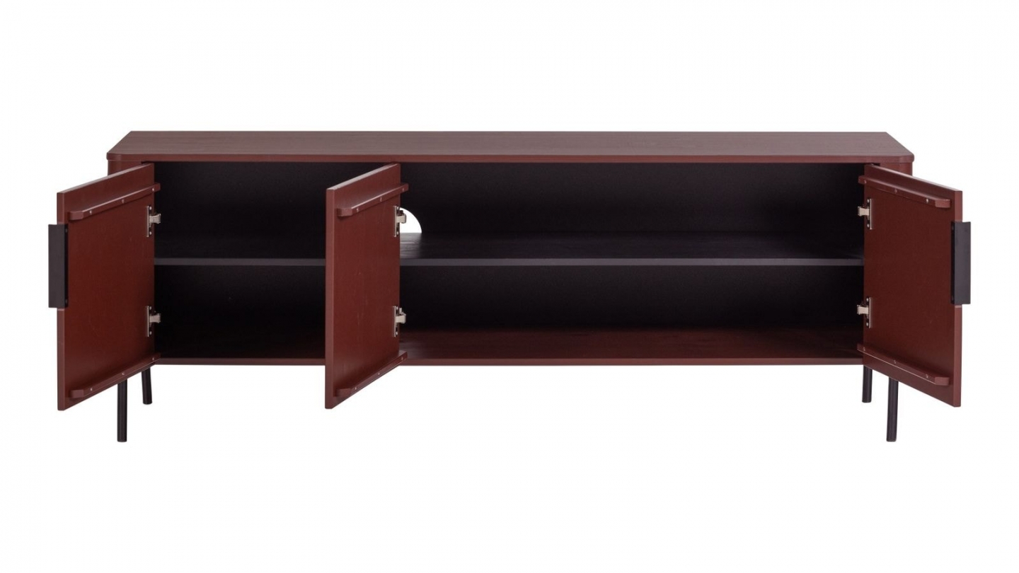 Meuble TV en pin cannelé bordeaux 154 cm - Gunnar Meuble TV en pin cannelé bordeaux 154 cm - Gunnar