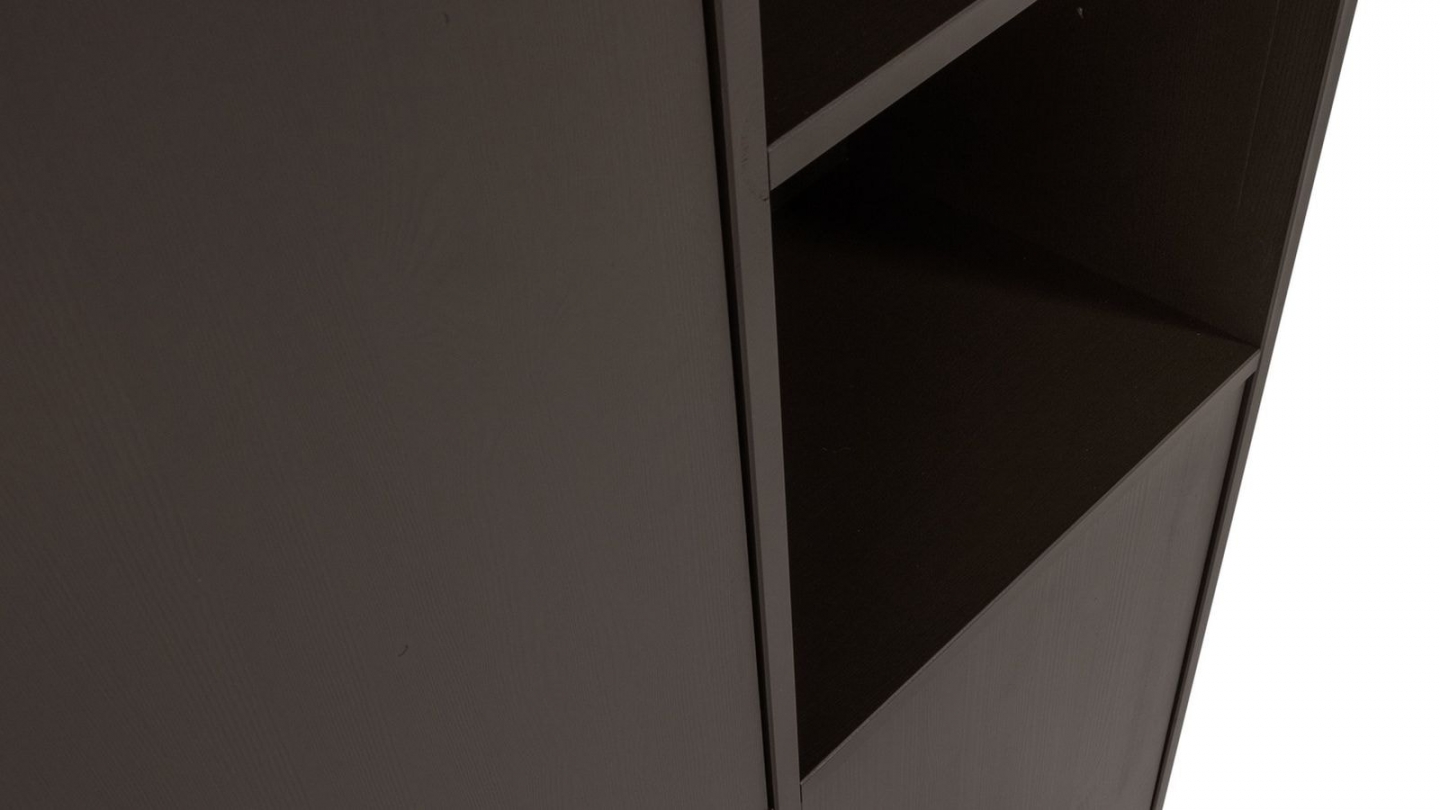 Buffet haut 3 portes - 3 niches à droite - en pin cannelé brun moyen 108 cm - Meggy Buffet haut 3 portes - 3 niches à droite - en pin cannelé brun moyen 108 cm - Meggy