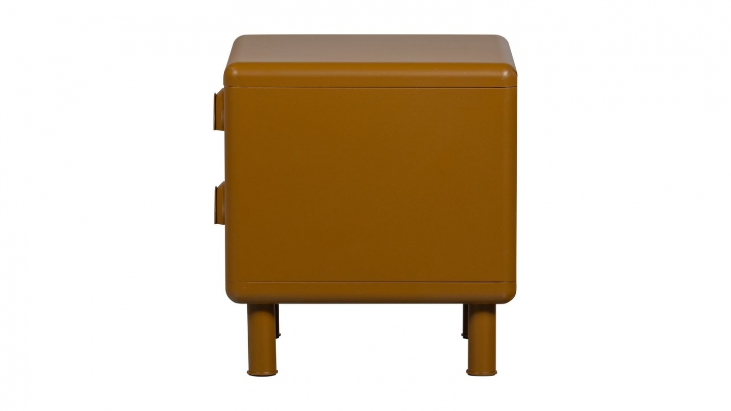 Table de chevet 2 tiroirs arrondie en métal jaune miel 45 cm - Rune Table de chevet 2 tiroirs arrondie en métal jaune miel 45 cm - Rune