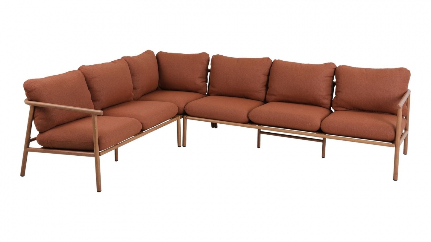 Salon de jardin d'angle modulable 5/6 places en aluminium terracotta - Cavero Salon de jardin d'angle modulable 5/6 places en aluminium terracotta - Cavero