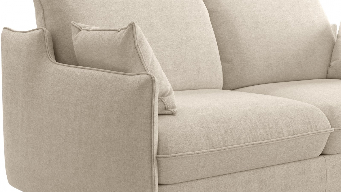 Canapé droit convertible 3 places en tissu chenille beige - ouverture express - Astoria Canapé droit convertible 3 places en tissu chenille beige - ouverture express - Astoria