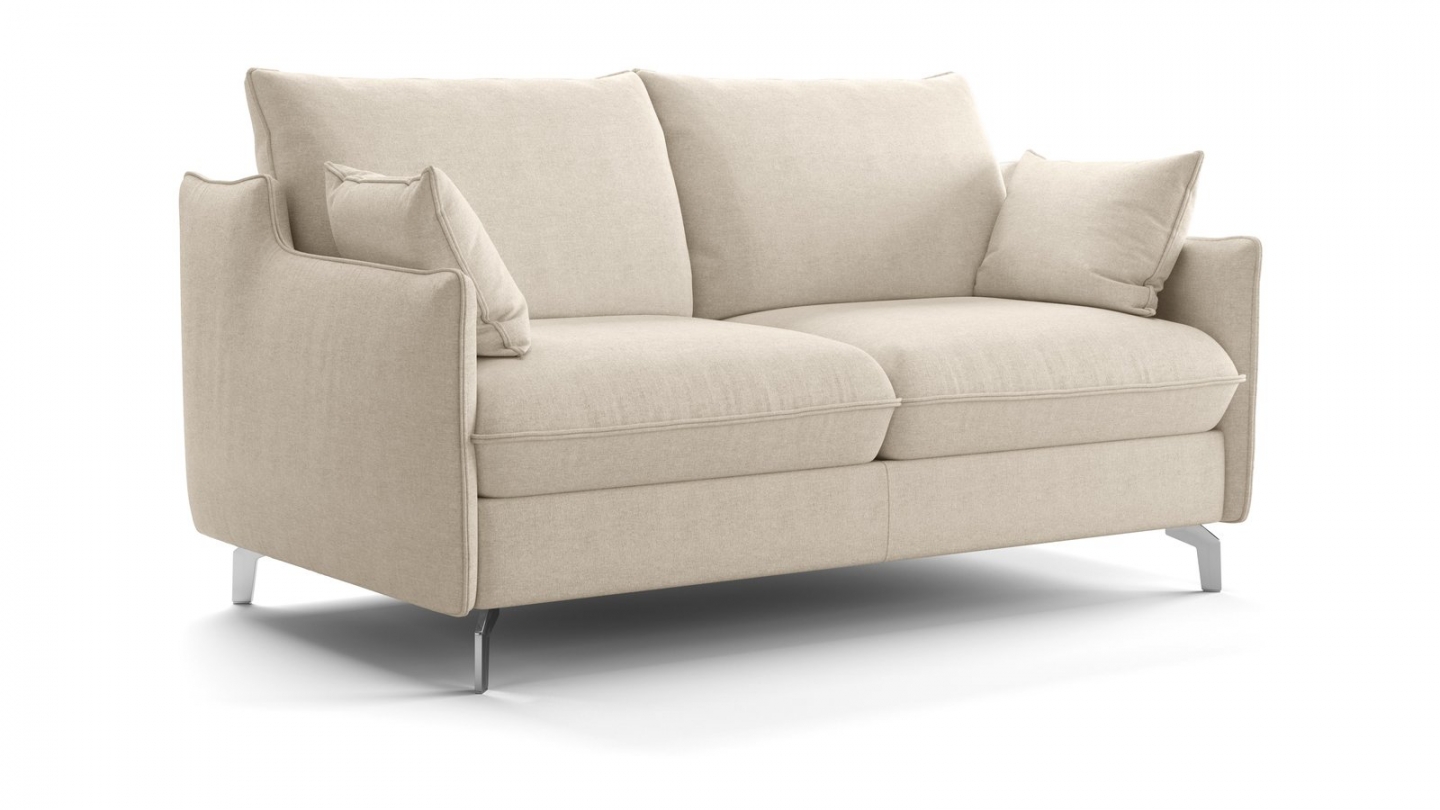 Canapé droit convertible 3 places en tissu chenille beige - ouverture express - Astoria Canapé droit convertible 3 places en tissu chenille beige - ouverture express - Astoria