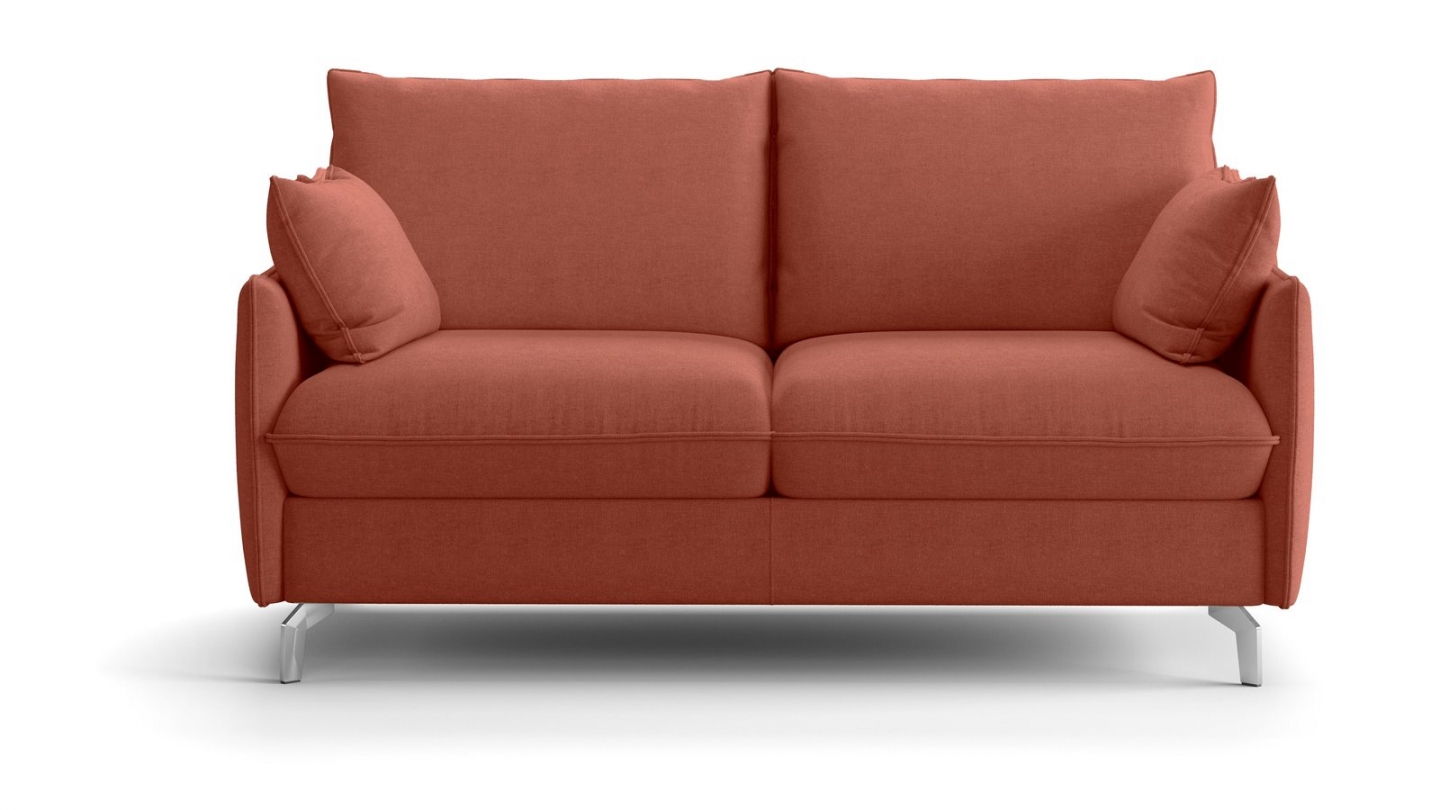 Canapé droit convertible 3 places en tissu chenille terracotta - ouverture express - Astoria Canapé droit convertible 3 places en tissu chenille terracotta - ouverture express - Astoria