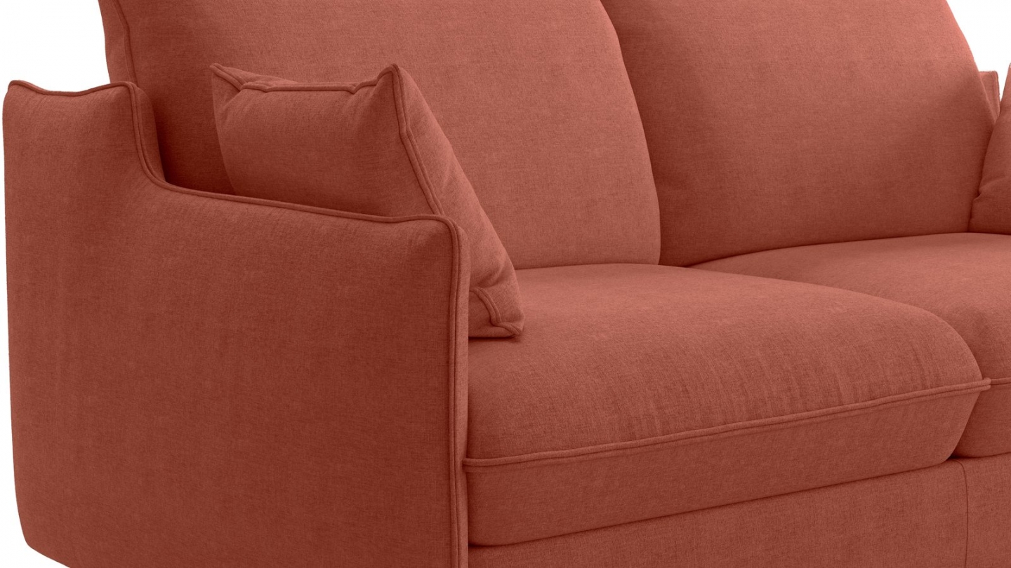 Canapé droit convertible 3 places en tissu chenille terracotta - ouverture express - Astoria Canapé droit convertible 3 places en tissu chenille terracotta - ouverture express - Astoria